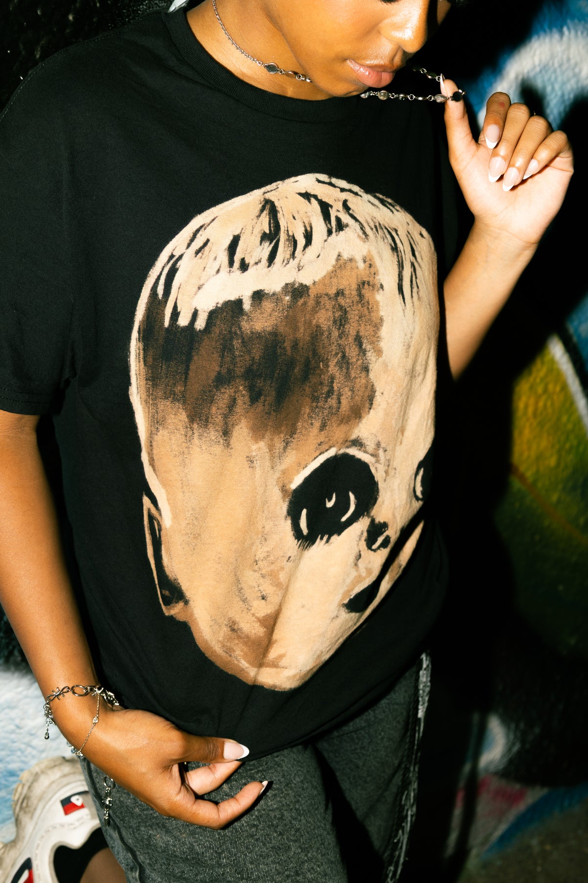 bleached distorted baby tee