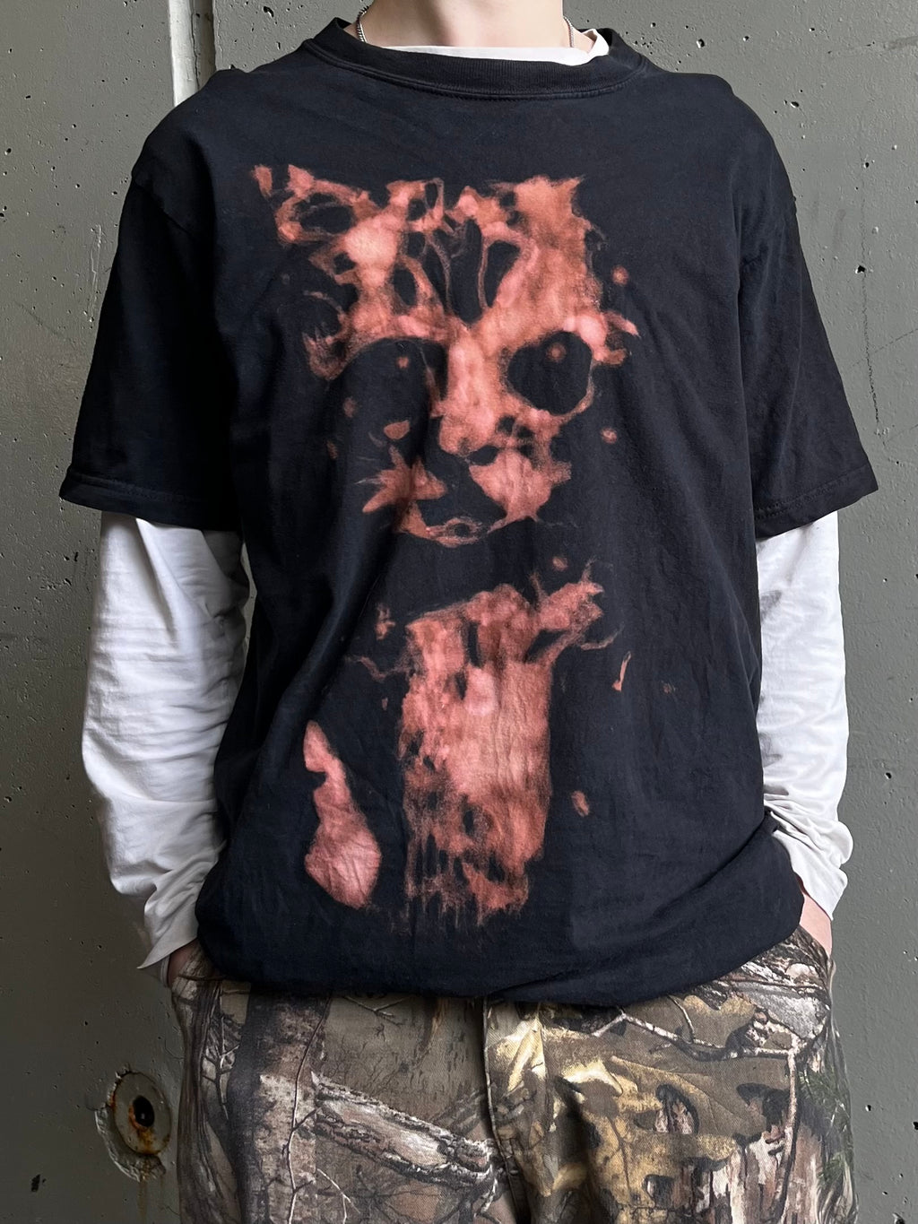 Bleached Short Sleeve Cat Design Shirt