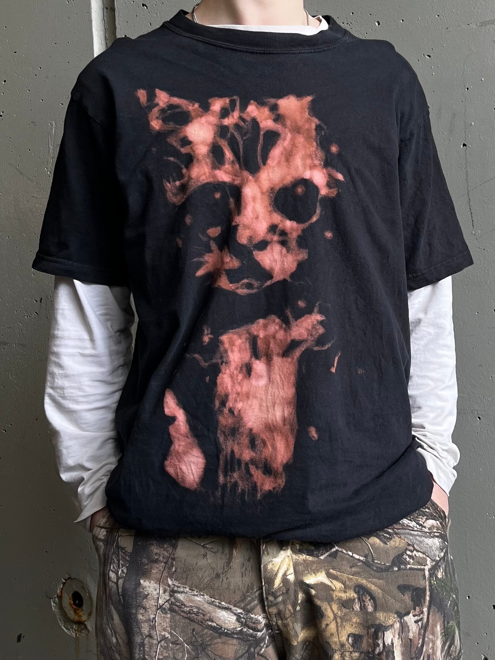 Bleached Short Sleeve Cat Design Shirt