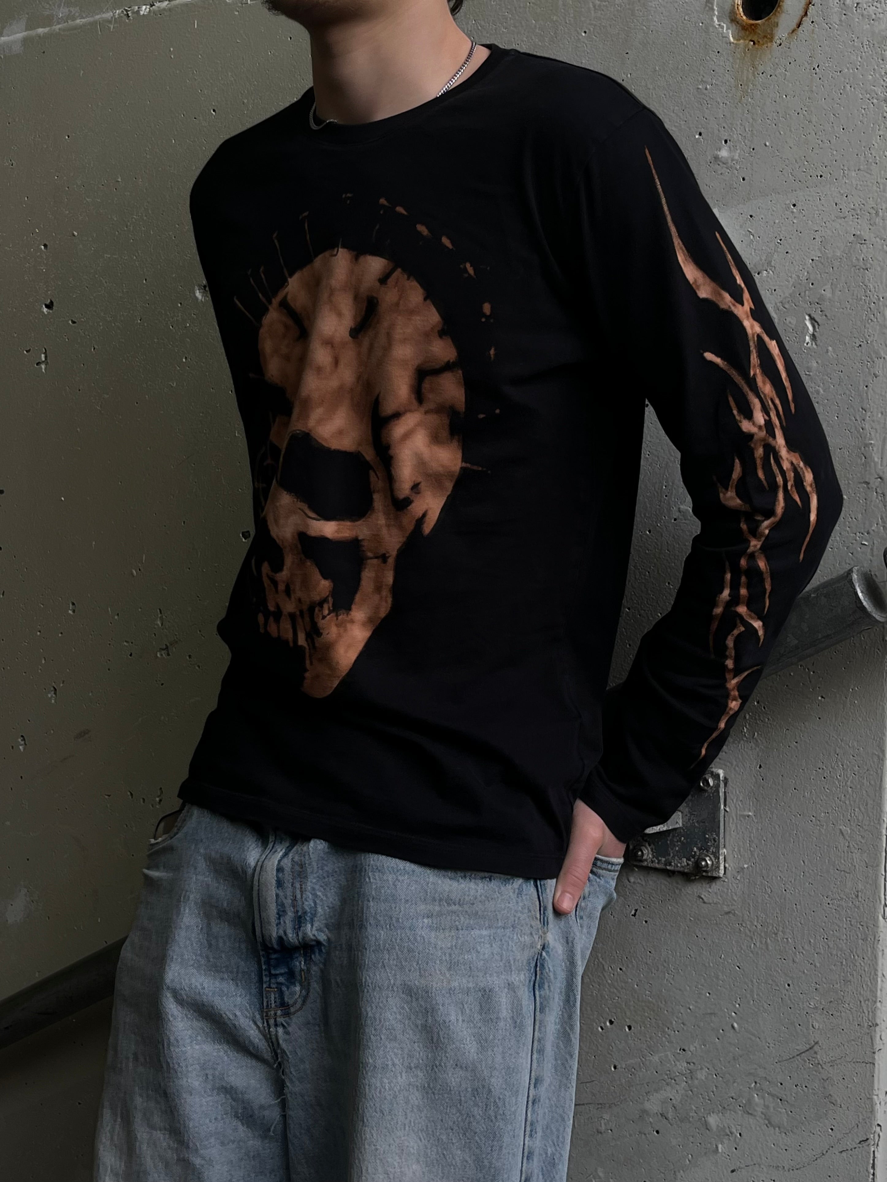 Bleached Long Sleeve Skull Design Shirt