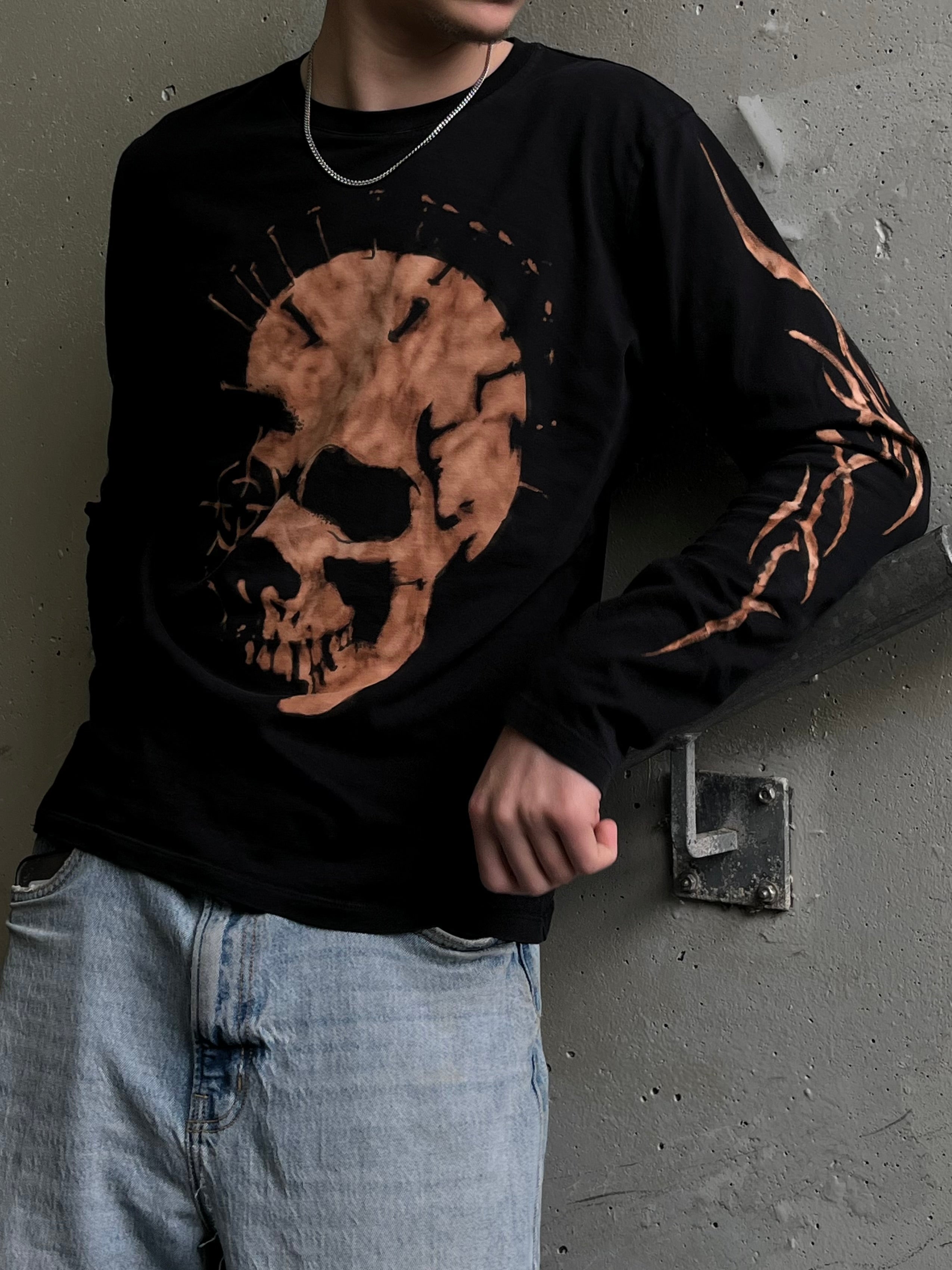 Bleached Long Sleeve Skull Design Shirt