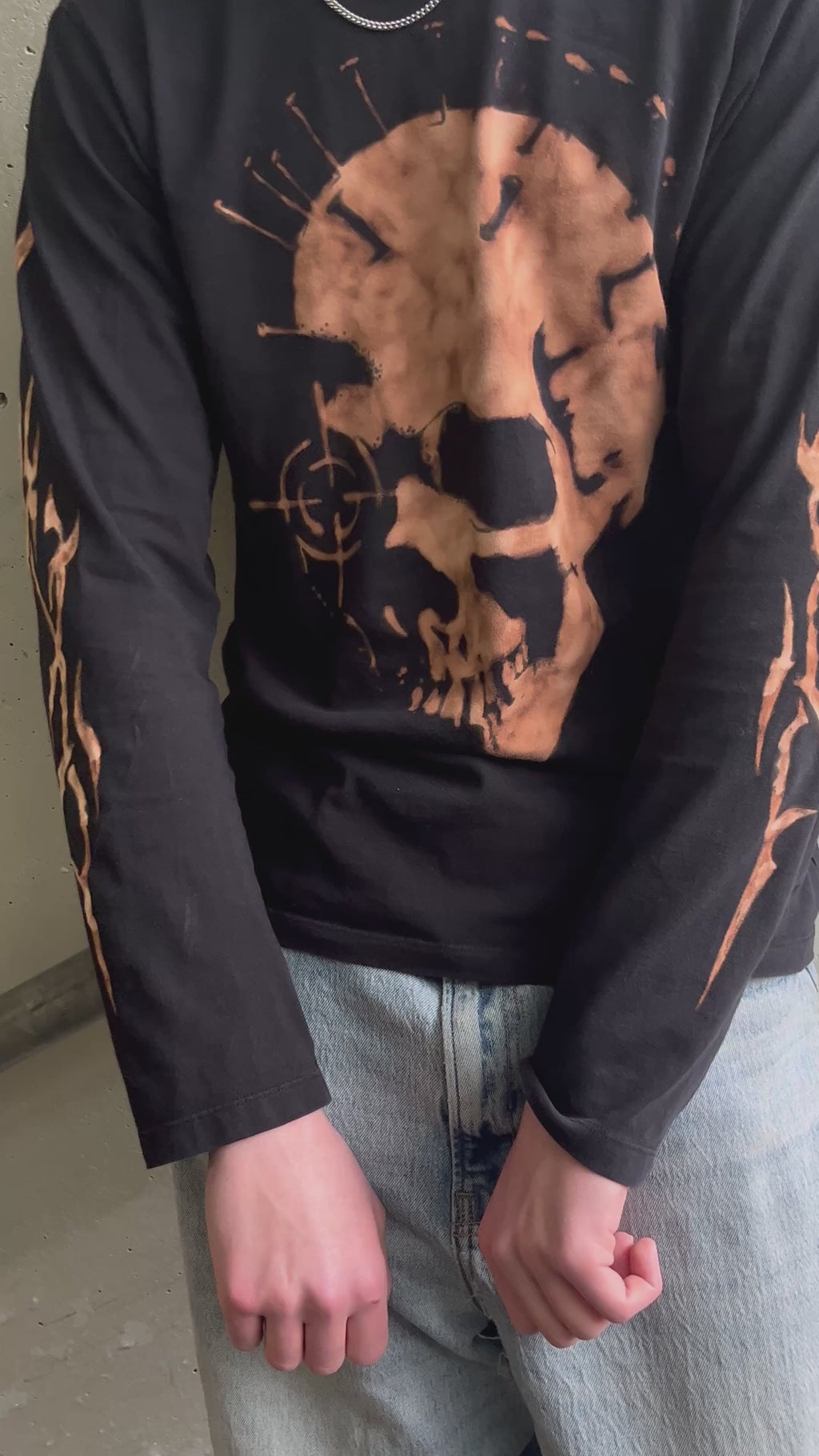 Bleached Long Sleeve Skull Design Shirt