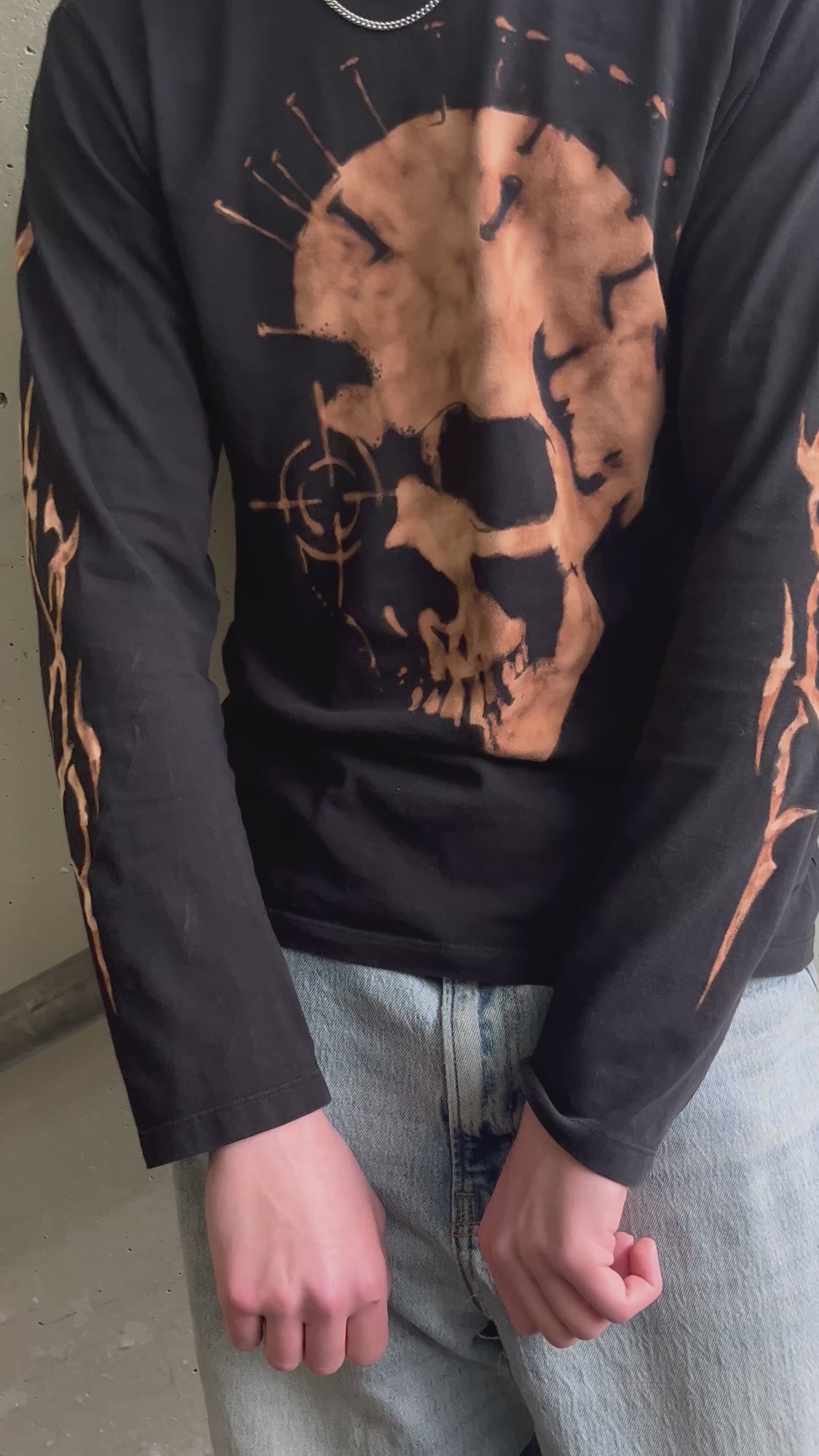 Bleached Long Sleeve Skull Design Shirt